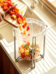 1pc Foldable Stainless Steel Trash Bag Holder For Kitchen & Desktop, Countertop Garbage Bag Dispenser Rack, Compact Portable Kitchen Waste Bag Rack For Home Office Camping, Space Saving, Multi-Purpose, Holiday Gift For Family And Friends - Conventional - View 8