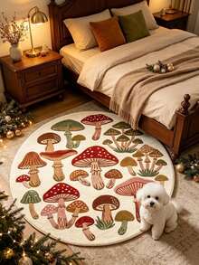 1pc Mushroom Pattern Round Rug, Thickened Rug, Thick Rug, Plush Rug, Autumn/Winter Rug, Thickened Rug, Living Room Rug, Rug, Living Room Area Rug, Small Area Rug, Mat, Home Decor, Large Living Room Rug, Round Rug, Living Room Home Decor, Room Decor, Washable Rug - Multicolor - View 2