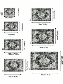 1PC Black White Gray Vintage Persian Pattern Bohemian Style Faux Cashmere Rectangular Area Rug, Distressed Mottled Details, Machine Washable, Suitable For Living Room Bedroom Home Decor, All Season Use, Aesthetic Home Decor - Multicolor - View 3