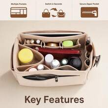1pc Felt Inner Bag Organizer, Compartment Pouch, Makeup Bag, Medium Size, Multi-Functional Storage Bag, Simple Divided Design, Neat And Organized, Built-In Bag - Black - View 5