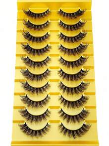 10 Pairs 5D Mink Fur False Eyelashes, Cross Dense Style, Natural Yet Stunning - Black - View 7