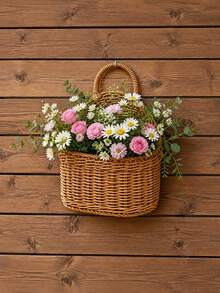 Handmade Rattan-Look Wall-Mounted Kitchen Basket, Dual-Use As Hand Carry Or Wall Hanging, Household Desktop/Wall-Mounted Sundries Storage Basket, Rustic Style Decorative Basket, Shelf Baskets - Regular Model - View 1