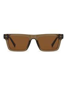 1 Pair Men's Grey Tea Color Rectangular Minimalist Solid Color Casual Wear Travel Vacation Fashion Glasses - Grey Tea Frame - View 3