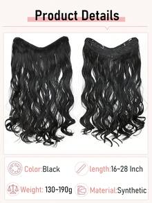Clip-In Hair Extensions, 16-28 Inch Wavy/V-Shaped Hair Extensions, One-Piece Black Color, Lightweight Hair Extensions With 4 Clips, For Women, Halloween - Black - View 4