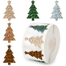 510pcs Christmas Tree Holographic Stickers, 5 Colors Green & Brown, Christmas Bohemian Style Tree Self-Adhesive Label Decals, Suitable For Home Party, Handmade Envelopes, Scrapbooking Supplies - Multicolor - View 2