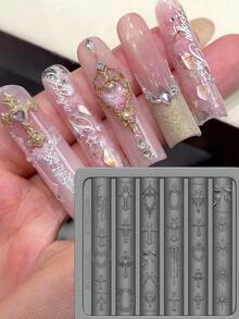 1pc Artistic Nail Art Mold, Vintage Baroque Sacred Light Cross Candlestick, Moonlight Embossed Bow Floral Pattern Nail Decor Silicone Mold, Essential Tool For Nail Technicians - Clear - View 1