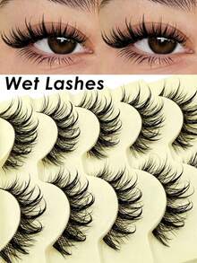 1 Pair Wet Glossy Fluffy False Eyelashes, Spiky Cartoon Style Transparent Stem, Naturally Enlarges Eyes, Reusable, Suitable For Daily And Party Makeup - Black - View 1