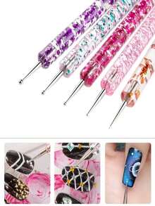 8Pcs Nail Art Tools Kit, Nail Dotting Pens And Fine Liner Brushes, Glitter Handle Design For Nail Pattern Drawing - Multicolor - View 3