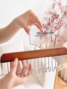 2Pcs Belt Hanger 24 Hooks, Sturdy Wooden Non-Slip Belt Holder, Space Saving Closet Organizer, Rotating Display Rack For Bra, Hat, Tank Tops - Multicolor - View 4