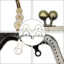2pcs Vintage Elegant Metal Wallet Frame Handle With Buckle Lock - Fashionable Replacement Chain Set, Smooth Embossed Metal Handbag + 60cm Chain Crossbody, Bead Closure, Retro Style, Mouth Gold Bag Accessories, Handmade Fabric DIY - Multicolor - View 3