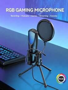 Yanmai Mikrofon Gaming Berkabel Kondensor RGB USB dengan Peredam Kebisingan, Cocok untuk Podcast, Studio Rekaman, Live Streaming, Laptop, Komputer Desktop - View 2