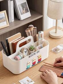 Cute Cartoon Pill Print Multi-Grid Handheld Storage Box, Large Capacity Stackable Desktop Organizer, Stable And Anti-Tip, Portable Large Capacity Snack Box, Makeup Box, Office Desktop Storage Basket, Kitchen Bathroom Handheld Basket - Multicolor - View 8