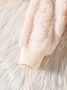 Young Girls Minimalist Fashion Beige High Neck Long Sleeve Suede Waist Dress, Autumn/Winter New Style - Beige - View 5