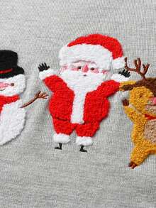 Boys' Christmas Santa Claus Embroidered Crew Neck Sweater, Long Sleeve Pullover For Autumn & Winter - Grey - View 7