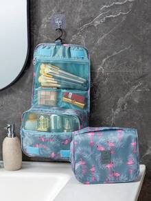 1pc Flamingo Print Hanging Cosmetic Bag - Baby Blue - View 4