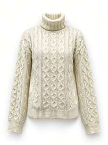 JustMiss Women's High Neck Long Sleeve Knitted Drop Shoulder Loose Fit Vintage Lazy Pullover Sweater, Autumn/Winter - Apricot - View 9