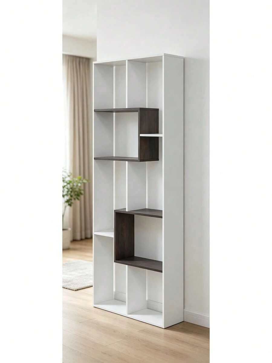 Librero Alto con Diseño de Bloques Asimétricos, Estantería Independiente Multiusos, Mueble Organizador para Sala de Estar, Recámara y Estudio - 1 - Ver 1