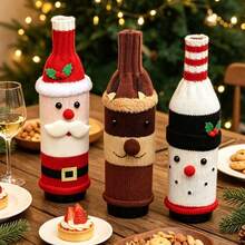 1pc-Holiday Decoration Knitted Cartoon Wine Bottle Cover Creative Cartoon Champagne Red Wine Bottle Cover Birthday Holiday Gift Perfect Gift Gift - Multicolor - View 1