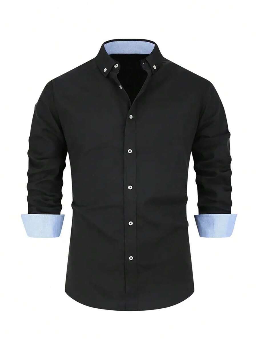 Kemeja Formal Bisnis Pria GOLDREDY Minimalis dengan Kerah Lapel Kontras Warna Unik, Nyaman, Gaya Dasar, dan Pakaian Profesional. - Hitam - View 1