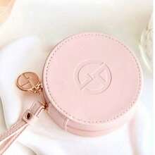 2‑Colors Optional Round Mini Zipper Cosmetic Pouch Faux‑Leather Wristlet Small Storage Bag Metal Logo Charm For Cushion Jewelry Tiny Beauty Essentials Portable Travel Holiday Gift Armani - Pink - View 7