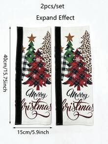 2pcs Christmas Refrigerator Handle Covers, Merry Christmas Letter & Leopard Print Plaid Christmas Tree Pattern Fridge Door Handle Covers, Christmas Kitchen Cabinet Microwave Handle Protectors, Christmas Home Kitchen Decor - Multicolor - View 3