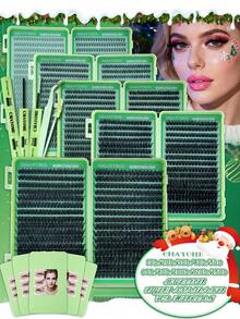 640/608/540pcs DIY Eyelash Extension Kit: Mixed Length 10-16mm, 10D-150D Cluster, 0.07mm D Curl, Fluffy Style. Includes Glue, Brush And Tweezers. Suitable For All Makeup Looks, Portable And Beginner-Friendly. - Multicolor - View 6
