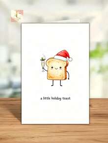 1pc Cute Christmas Toast Greeting Card, Funny Bread Character With Santa Hat, Kawaii Holiday Card, Xmas Gift Card, Food Pun Greeting Card - One Size Fits All - View 7