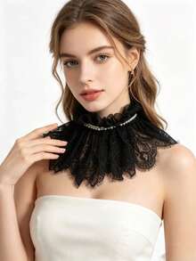 1pc Vintage Elegant Lace Hollow Pearl Detachable Collar, Versatile For Daily Wear And Stage Performance - Multicolor - View 1