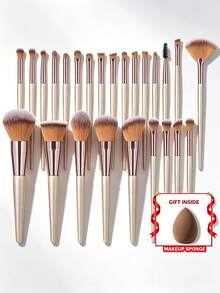 25pcs And 1pc Gift Makeup Brushes Set, Soft Dense Cosmetic Brushes For Foundation Powder Blush Eyeshadow Concealer Contour Highlight, Complete Face & Eye Makeup Brush Kit, Handles For Makeup Beginners And Daily & Party Makeup Application - Multicolor - View 11