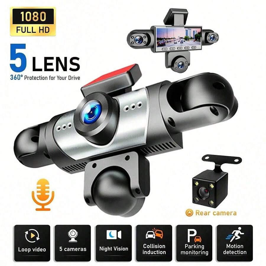 Kamera Mobil SIDAKEYE 360° Panorama 5 Lensa, Layar Mobil IPS 3,16 Inci, Sensor Gravitasi, Perekaman Berulang, Kamera Pemantauan, Kamera Depan 1080P Definisi Tinggi dan Cakupan Pandangan Penuh Depan/Belakang/Kiri/Kanan 720P, Tampilan Empat Layar, Rentang Dinamis Lebar, Aksesori Mobil, Pengisian Daya USB, Baterai 150mAh - A - View 1