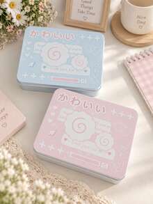 New Metal Rectangular Empty Tin Box, Cartoon High-Value Horizontal Storage Cat Board, Photo Card Holder, Jewelry Storage Box, Sticker Storage Box, Desktop Organizer, Stationery, School Supplies, Back To School - Pink - View 9