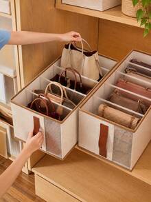 Handbag Storage Box, Organizer Box, Space Saving, Separated Storage, Rental House, Dormitory, Home With Lid Handheld Tote Bag, Home Closet Bag Storage Rack, Rack Solution, Tie Organizer, Scarf Storage, Modular Separator - Multicolor - View 1