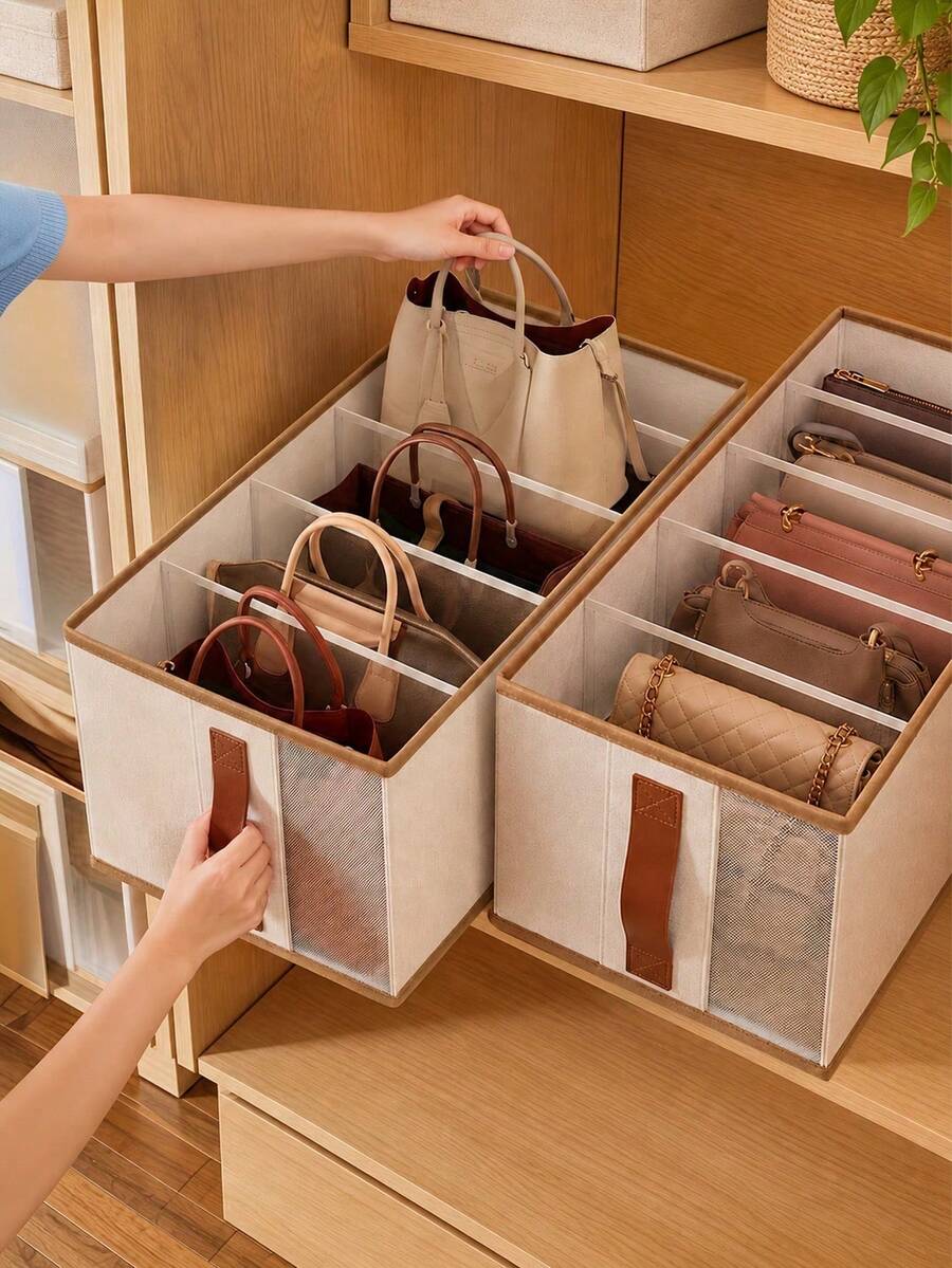 Handbag Storage Box, Organizer Box, Space Saving, Separated Storage, Rental House, Dormitory, Home With Lid Handheld Tote Bag, Home Closet Bag Storage Rack, Rack Solution, Tie Organizer, Scarf Storage, Modular Separator - Multicolor - View 1