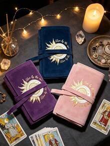 Tarot Card Storage Bag, Printed With Gold Sun And Star Pattern, Portable Card Storage Bag With Drawstring, Suitable For Storing Tarot Cards, Divination Cards, Card Games, Cosmetics, Banknotes; Travel, Commute, Office, Back To School, 2D Printed Design - No Texture, Suitable For Cards, Small Items, Back To School Gifts, Teacher Gifts, Christmas, Halloween - Multicolor - View 2