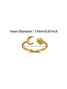 Sun Moon Rings For Women Stainless Steel Gold Color Ring Waterproof Non-Fade Fashion Jewelry Gifts For Thanksgiving,Christmas,Birthday,Party - Multicolor - View 3