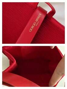 2 Colors Available Embossed Texture Cosmetic Storage Bag With Carry Strap Zipper Closure Portable Travel Toiletry Pouch For Makeup Skincare Organization Holiday Birthday Gift Armani - Red - View 7