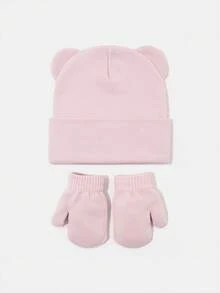 2pcs/Set Cute Bear Ear Knitted Wool Hat, Baby Warm Beanie And Gloves Set, Suitable For 1-3 Years Old - Multicolor - View 9