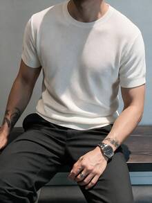 1pc Men's Round Neck Short Sleeve T-Shirt, Small Pineapple Print Short Sleeve Knit Top, Lightweight For Spring/Summer Casual Commute Wear - White - View 4
