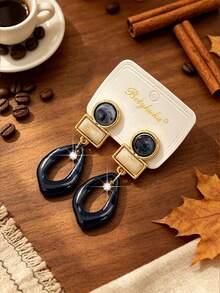 2pcs Bohemian Colorful Resin Round Water Drop Rhinestone Pendant Earrings, Casual Daily Outfit Accessory Gift - Water Drop - View 9
