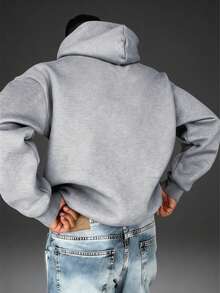 Men's Autumn/Winter Casual Minimalist Letter Print Loose Fit Hoodie - Grey - View 3