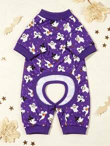 LUCKIE PAL 1pc Halloween Cute Goose Witch Ghost Print Pattern Cat Dog Polyester Four-Legged Pajamas, Elastic Soft Comfortable Warm Pet Cat Dog Suitable For Indoor Outdoor Autumn Winter - Multicolor - View 5