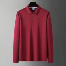 Kemeja Polo Lengan Panjang Pria Warna Merah Polos, Atasan Berkerah, Potongan Slim Fit, Cocok untuk Pakaian Kantor dan Sehari-hari di Musim Semi/Gugur, Gaya Ganda Kasual dan Profesional, Sempurna untuk Perjalanan ke Kantor dan Sehari-hari - Merah - View 4