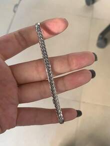 1 buah Gelang Rantai 5mm untuk Pria, Desain Sederhana Modis, Aksesori Tenun Buatan Tangan Pria dengan Gesper Vajra - Perak - View 5