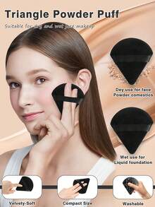 51Pcs/20pcs Black Makeup Tool Set Makeup Brushes Triangle Puff Finger Puff Round Powder Puff Makeup Sponge Makeup Bag For Foundation Blush Contour Eyeshadow Blending Dry Wet Use - Black - View 8