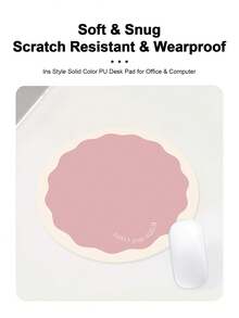 Minimalist Wavy Edge Round Mouse Pad, Ins Style Solid Color PU Leather Waterproof Desk Mat, Anti-Slip Office Computer Mouse Pad - View 4