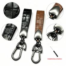 Light Luxury Square Woven Leather Car Key Lanyard With Gunmetal Spring Buckle, Business Men's Portable Anti-Loss Car Key Chain Pendant - Woven Plaid Keychain - View 3