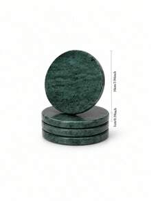 Natural Marble Coaster Set, Round Heat-Resistant Stone Mat, Non-Slip Base, High-End Home Bar And Coffee Table Decor - Green Peel - View 7