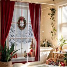 1pc Christmas Snowy Window View Shower Curtain, Vintage Design, Waterproof Bath Curtain, Suitable For Bathtub Partition, Bathroom Decor And Bathroom Accessories, Home Decor Gift, Includes 12 Hooks - Multicolor - View 7