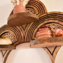 Sunburst Shelf - Fan Pattern Shelf - Rattan Caning Shelf - Arch Shelf - Art Deco Wall Decor - View 6