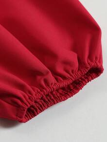 Women's Woven Draped Open Front V-Neck Short Jacket, Street Date Urban Outing, 2026 Autumn/Winter Dopamine Style - Red - View 9